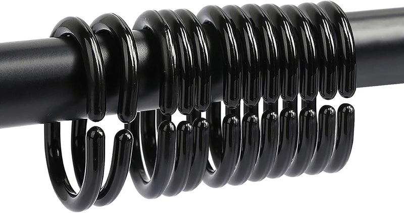 Qulable 24 pcs Shower Curtain Rings Plastic Shower Curtain Hooks C-Shaped Rings Hook Hanger Bath Drape Loop Clip Glide Bathroom Shower Window Rod (Black) - Image 1