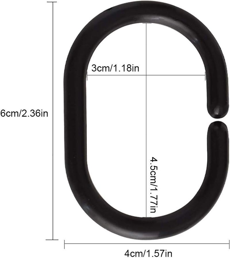 Qulable 24 pcs Shower Curtain Rings Plastic Shower Curtain Hooks C-Shaped Rings Hook Hanger Bath Drape Loop Clip Glide Bathroom Shower Window Rod (Black) - Image 2