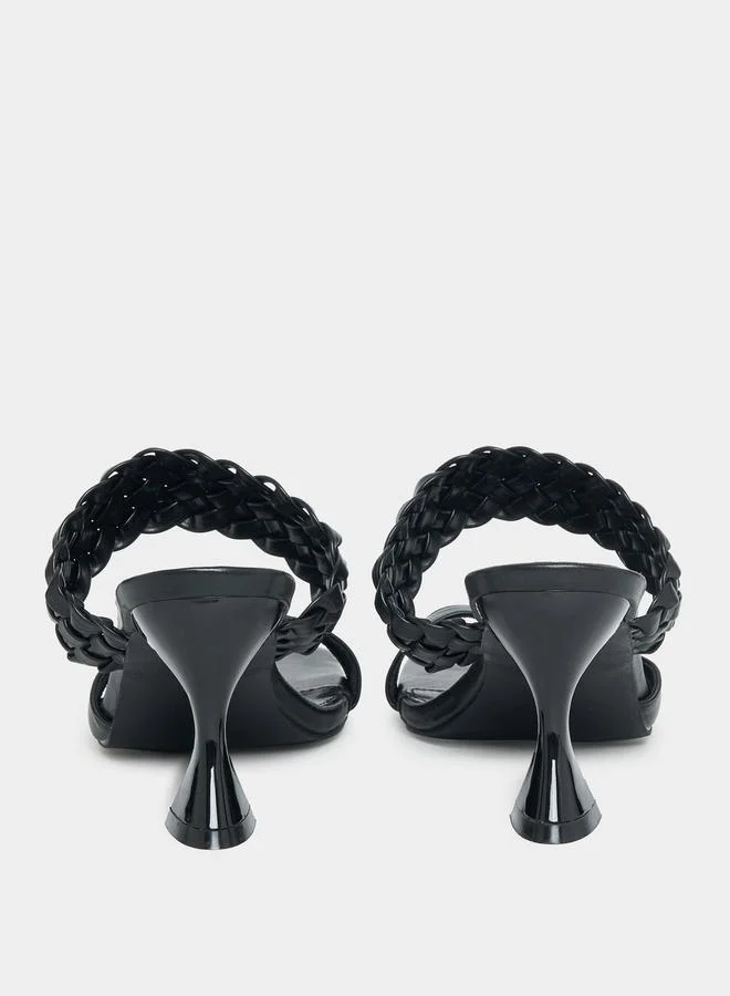Styli Weave Double Strap Kitten Heel Sandals