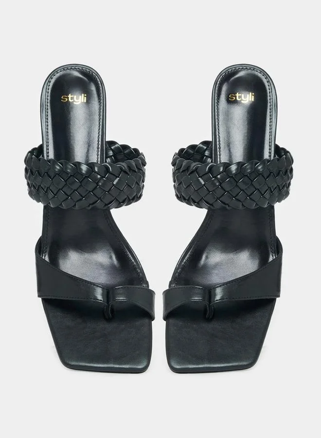 Styli Weave Double Strap Kitten Heel Sandals
