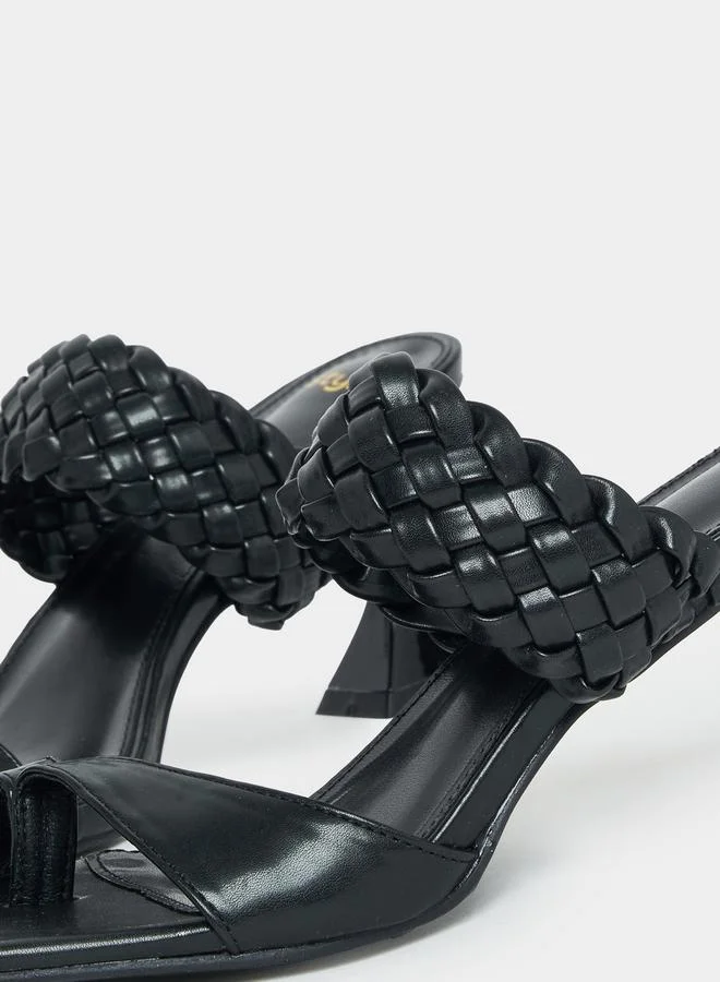 Styli Weave Double Strap Kitten Heel Sandals