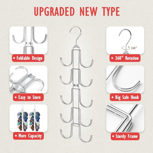 NAKBINX Hat Organizer for Closet, Collapsible Caps Rack with 10 Rotatable Large Hooks, Holds Up to 40 Baseball Caps, Metal Space Saving Hat Hanger for Display, Storage and Closet Organizers, Silver - Image 4