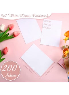 Geosar 200 Sheets Linen Cardstock 5 X 7 Invitation Cardstock Heavy Weight Printer Paper Cardstock 92Lb 250Gsm Card Stock For Printer Index Cards Cover Postcards Blank Flash Note Greeting (White)  - Image 2