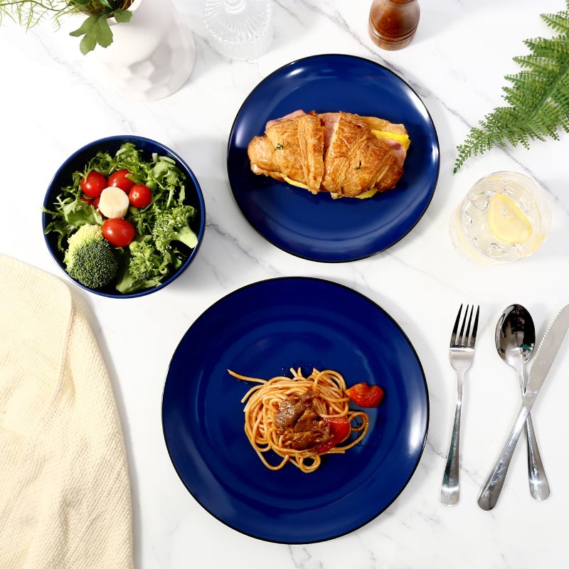 TP 18-Piece Dinnerware Set, Melamine Dishes Set with Bowls and Plates, Service for 6, Non-breakable Lightweight Dining Tableware, Blue and Black - Image 3