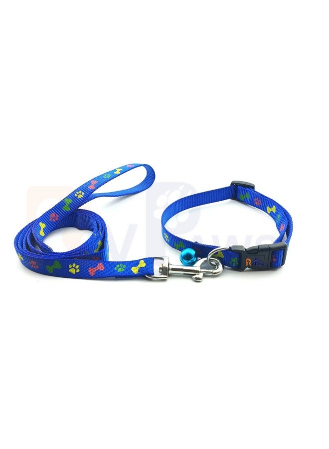 Nylon Printed Adjustable Neck Collar Belt With Handle Leash Ideal For Training/Outdoor Walking Small Dogs And Puppies 15 Mm (Blue, Pattern 01) - Image 1