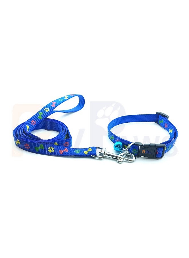 Nylon Printed Adjustable Neck Collar Belt With Handle Leash Ideal For Training/Outdoor Walking Small Dogs And Puppies 15 Mm (Blue, Pattern 01) - Image 4
