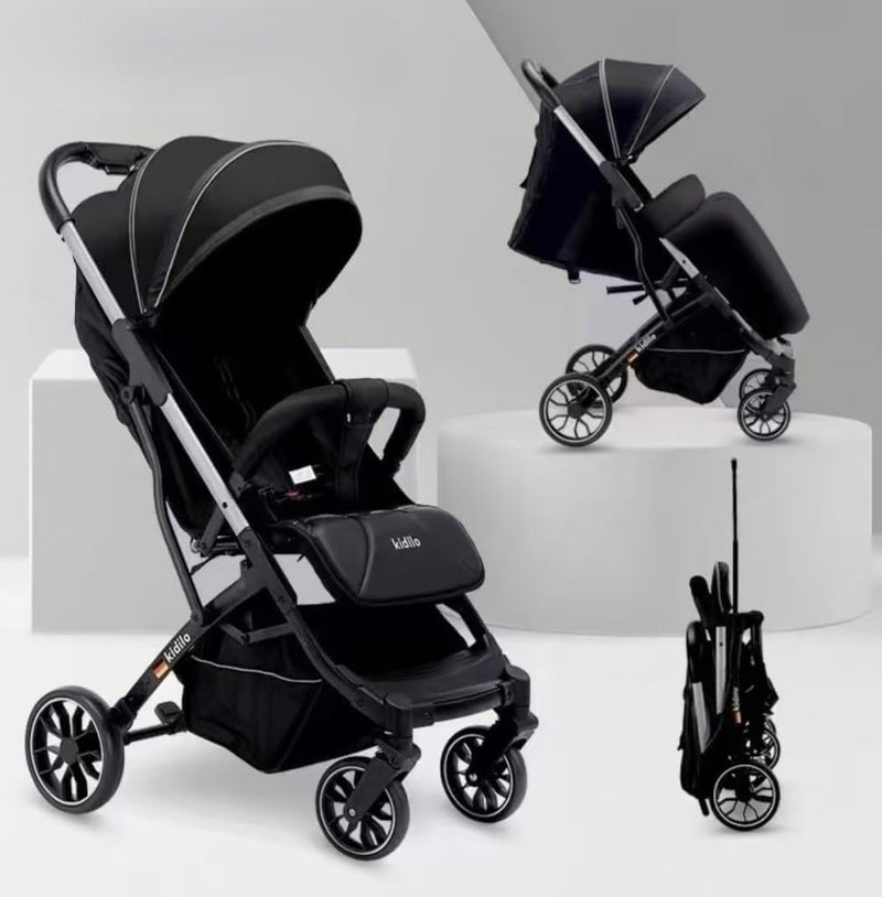 كيديليو عربة أطفال K20 سوداء قابلة للتحويل وقابلة للطي بشكل مريح، مع أحزمة أمان من 5 نقاط وغطاء للشتاء، مناسبة حتى 30 كجم من كيديلو - Image 1