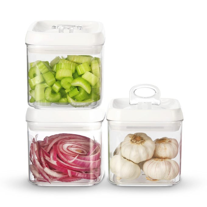 FLIP TITE FOOD STORAGE CONTAINER 5 LARGE SIZE AIRTIGHT LID LOCK TOP STACKABLE KITCHEN CANISTER FOR SPACE SAVING PANTRY FRIDGE CUPBOARD ORGANIZER SPICE SEASONING PET TREATS SNACK 11 QT