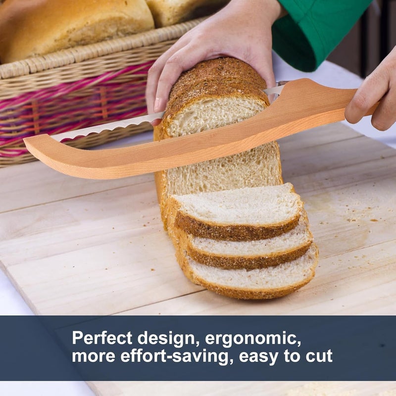 Khazna Bread Bow Knife for Homemade Bread, 15.7 Inch Stainless Steel Serrated Bread Slicer, with Wooden Handle Multi-Purpose Bread Saw Cutter for Cutting Bakery Bagel Making Tool, Ergonomic Handle - Image 4