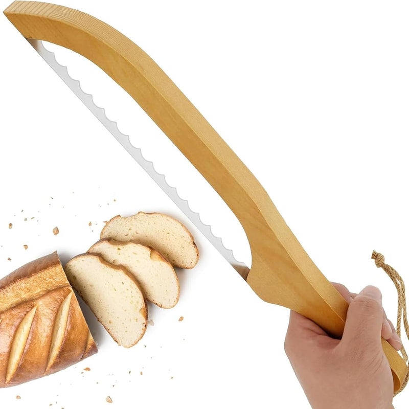 Khazna Bread Bow Knife for Homemade Bread, 15.7 Inch Stainless Steel Serrated Bread Slicer, with Wooden Handle Multi-Purpose Bread Saw Cutter for Cutting Bakery Bagel Making Tool, Ergonomic Handle - Image 1
