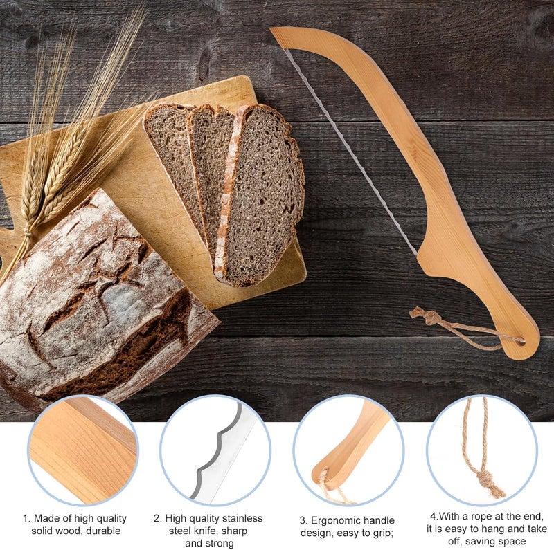 Khazna Bread Bow Knife for Homemade Bread, 15.7 Inch Stainless Steel Serrated Bread Slicer, with Wooden Handle Multi-Purpose Bread Saw Cutter for Cutting Bakery Bagel Making Tool, Ergonomic Handle - Image 5