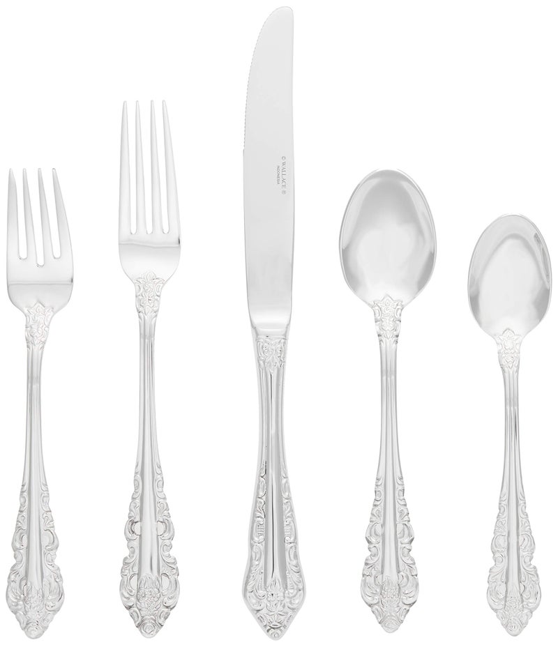 Wallace Antique Baroque 65-Piece 18/10 Stainless Steel Flatware Set, Service for 12, Silver - Image 1
