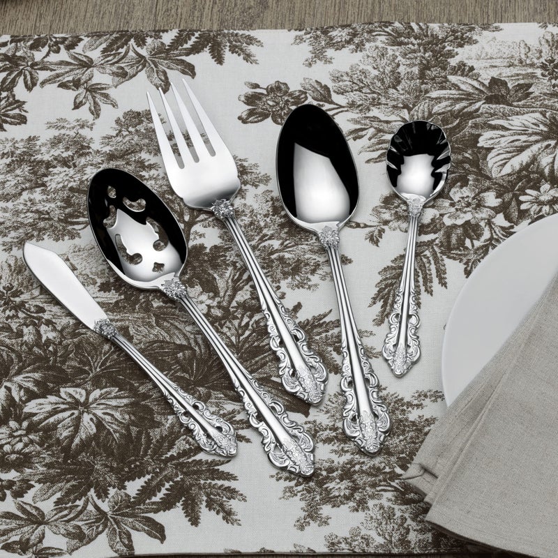 Wallace Antique Baroque 65-Piece 18/10 Stainless Steel Flatware Set, Service for 12, Silver - Image 5