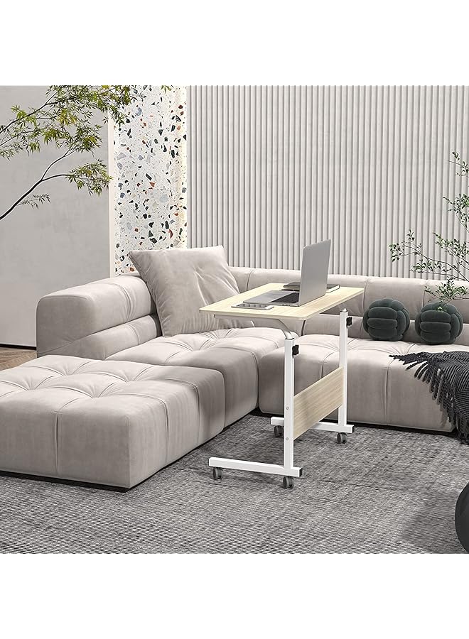 erorex Adjustable Laptop Table 60 Cm Mobile Laptop Computer Stand Desk Cart Tray Side Table For Bed Sofa Hospital Nursing Reading Eating White Maple（60X40）Cm 60  - Image 5