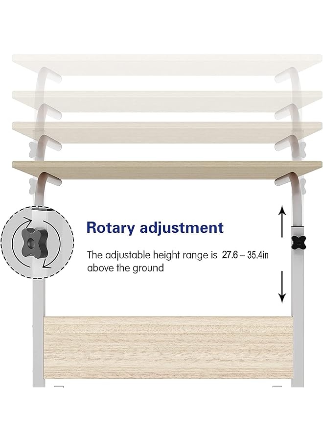 erorex Adjustable Laptop Table 60 Cm Mobile Laptop Computer Stand Desk Cart Tray Side Table For Bed Sofa Hospital Nursing Reading Eating White Maple（60X40）Cm 60  - Image 3