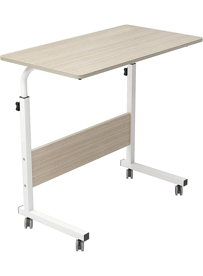 erorex Adjustable Laptop Table 60 Cm Mobile Laptop Computer Stand Desk Cart Tray Side Table For Bed Sofa Hospital Nursing Reading Eating White Maple（60X40）Cm 60  - Image 1