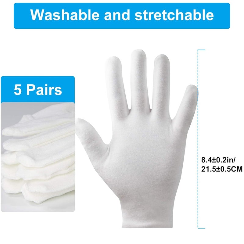 HMNYSOL 5Pairs10Pcs Moisturizing Gloves Overnight Cotton Gloves for Dry Hands EczemaWhite Cotton Gloves for Men and WomenWashable SPA Cotton Inspection Gloves One Size Fit Most Cloth Gloves  - Image 2