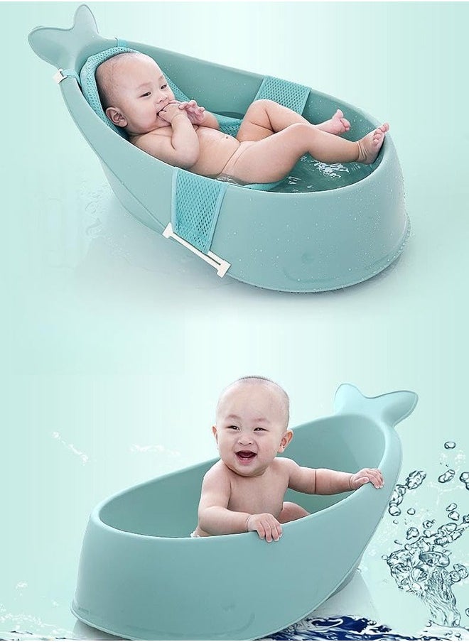 BLOOMING TIME - Whale Baby Bathtub With Drain Hole, Shower Basin, Green - Image 1