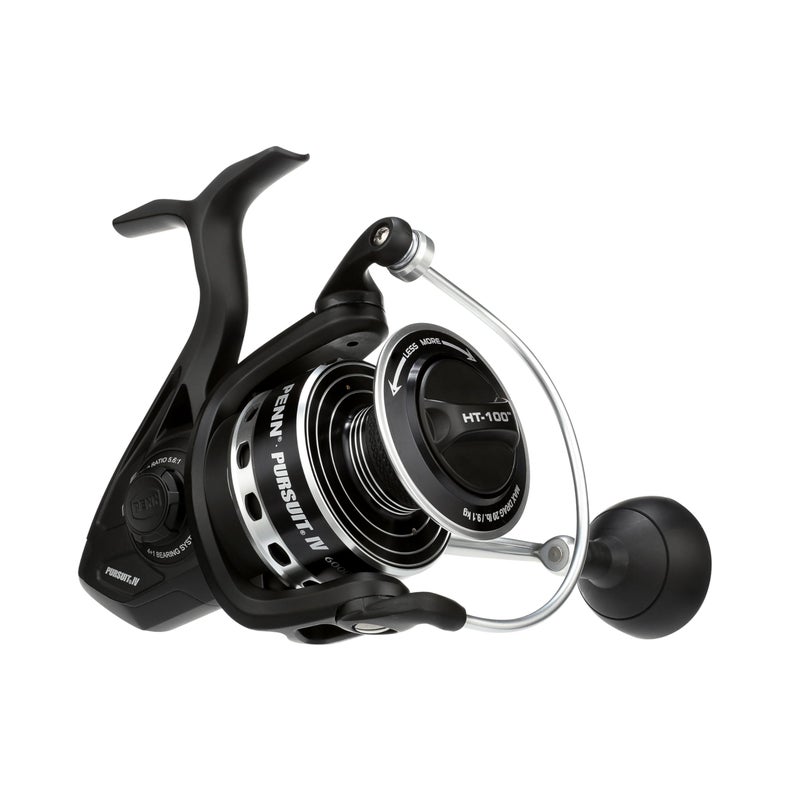 PENN Pursuit IV Inshore/Nearshore Spinning Fishing Reel, Size 6000, HT-100 Front Drag, Max of 20lb, 5 Sealed Stainless Steel Ball Bearing System, Built with Carbon Fiber Drag Washers,Black/Silver - Image 1