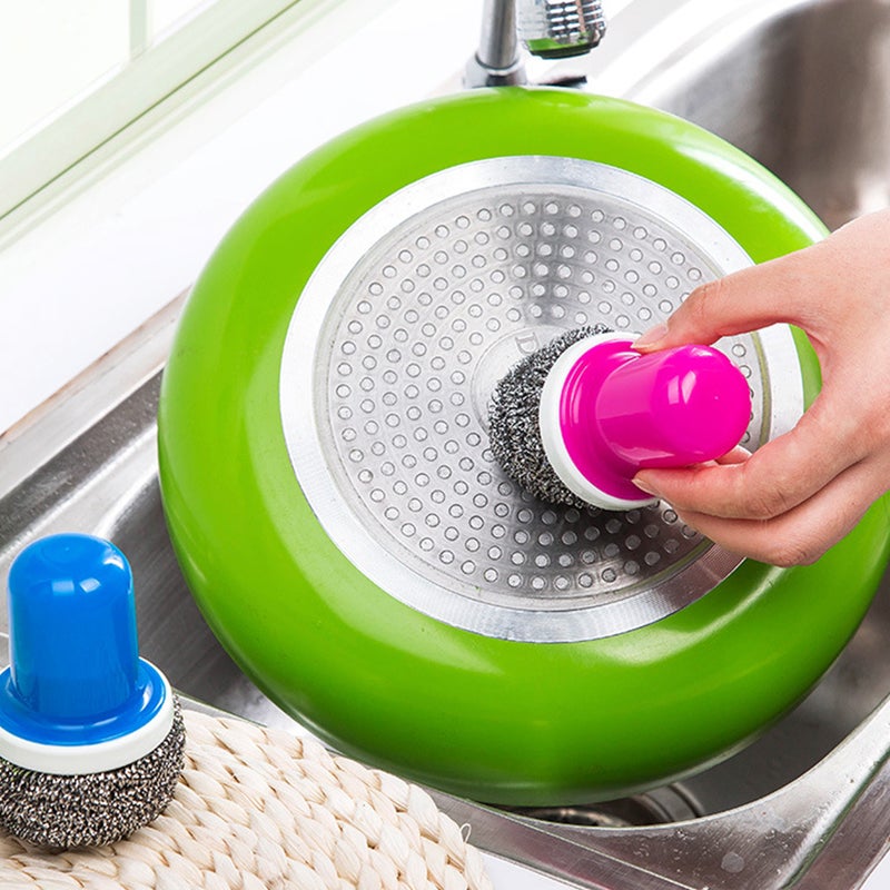 10 PCS Stainless Steel Wire Brush with Handle Pot Pan Dish Washing Brush Multifunctional Cleaning Tool for Kitchen Home Restaurant (Rosy) - Image 4