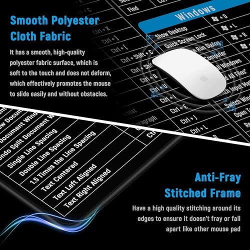 Radiant Anti-Slip Keyboard Pad with Office Software Shortcuts Pattern, Clear Extended Large Cheat Sheet Mouse Pad, Large Rubber Base Mice Smooth Cloth Desk Mat, Excel Shortcut Keys Mouse Pad (80x30cm) - Image 2