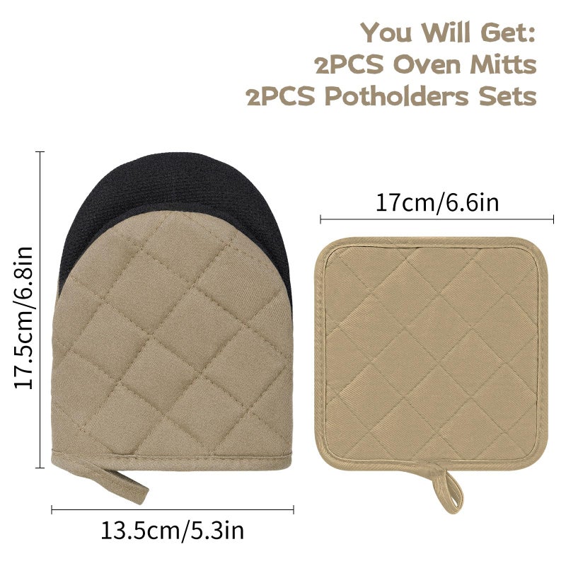 Goldmeet Oven Mitts and Pot Holders Set  Pack of 4  Heat Resistant Silicone Kitchen Mini Oven Mittens for 500 Degrees  Mini Oven Gloves and Hot Pads for Baking Grilling Barbecue Microwave Machine Washable - Image 1