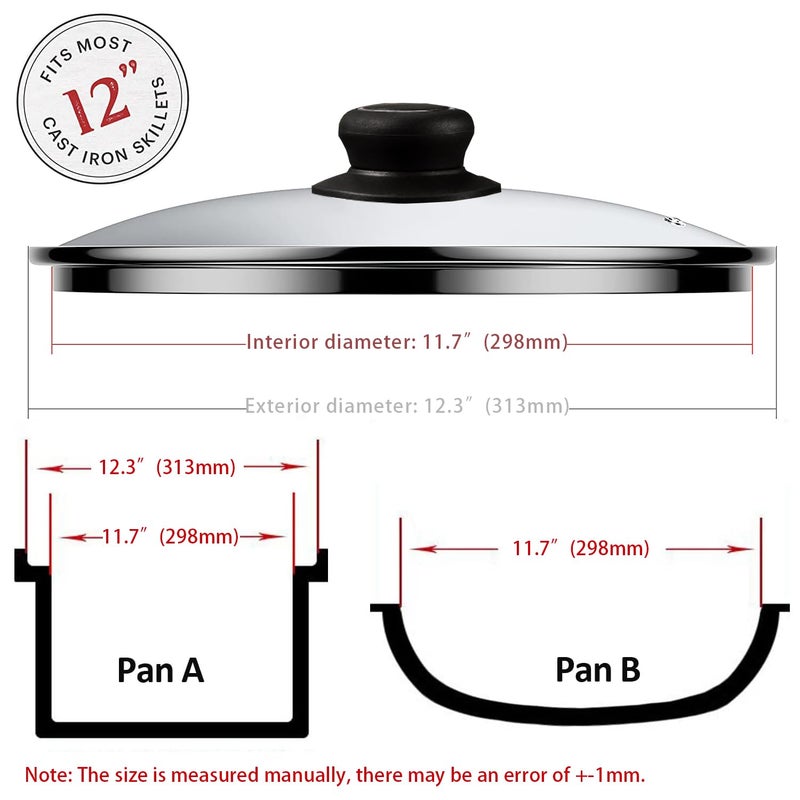 ZUIHUI 12 Inch Pan Lid - Glass Lids For Lodge 12" Cast Iron Skillet, Frying Pan, Wok, Pot Fry Pan And Dutch Ovens - Designed With Steam Vent Hole - Image 2