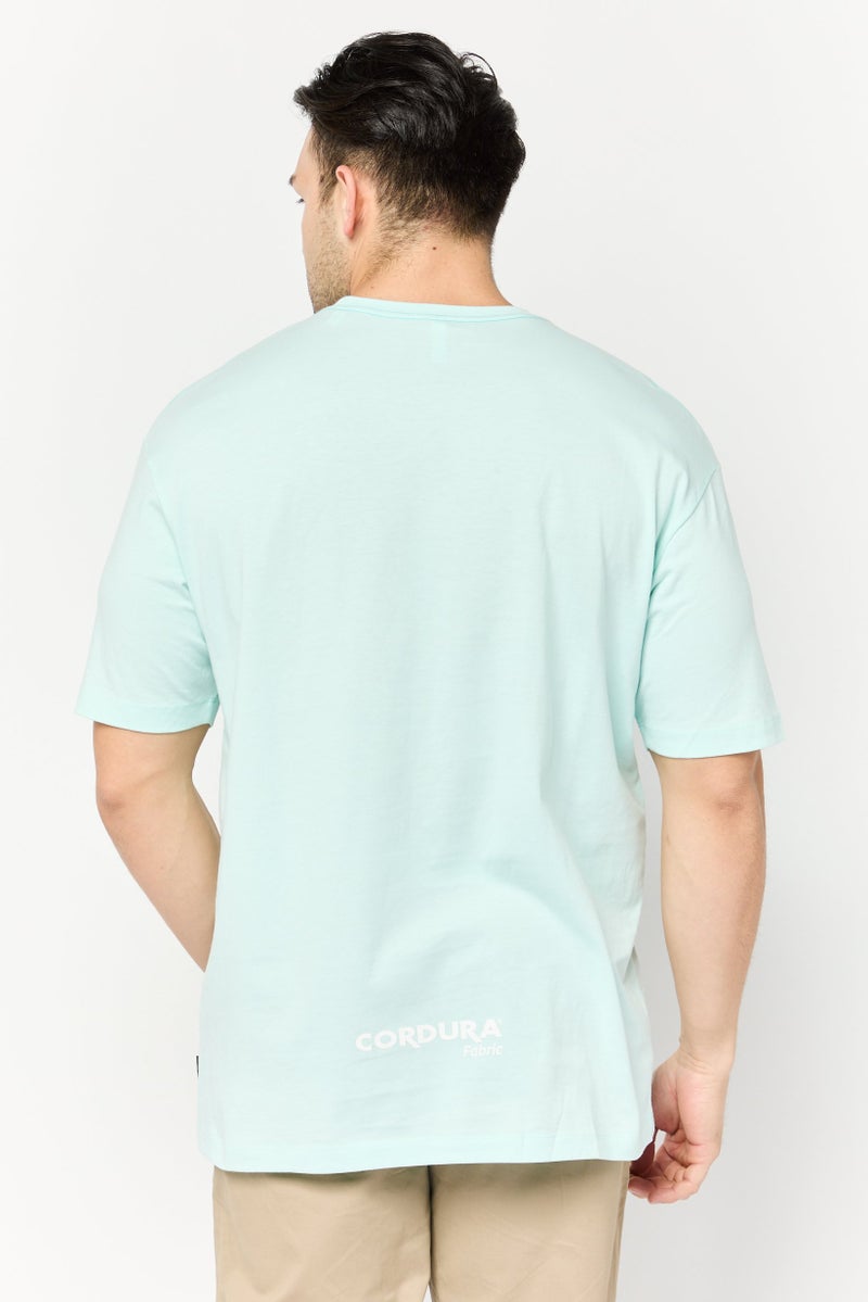 SELECTED Men Crew Neck Short Sleeve Graphic T Shirt, Turquoise - Image 4