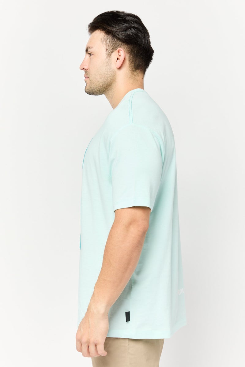 SELECTED Men Crew Neck Short Sleeve Graphic T Shirt, Turquoise - Image 3