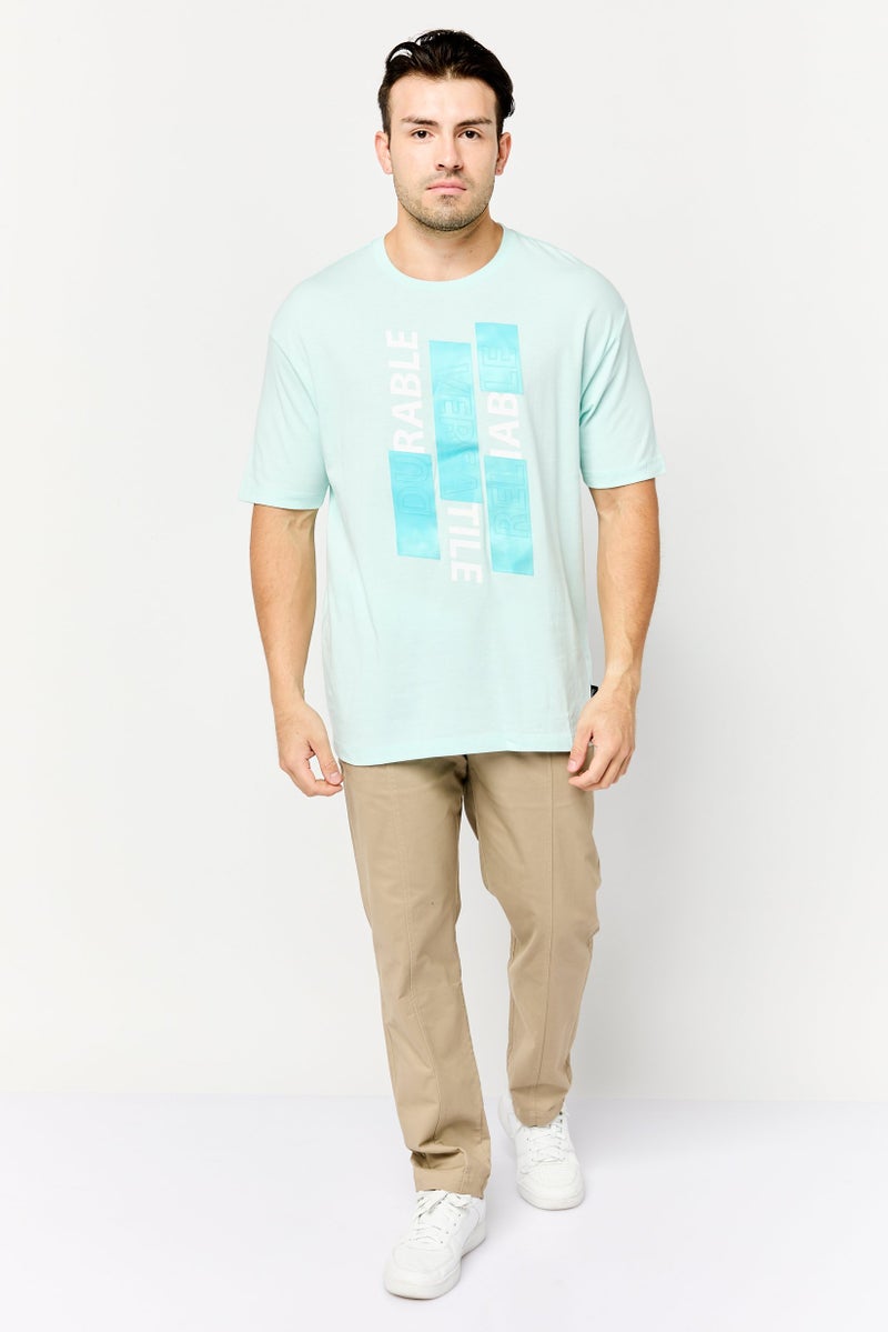 SELECTED Men Crew Neck Short Sleeve Graphic T Shirt, Turquoise - Image 2