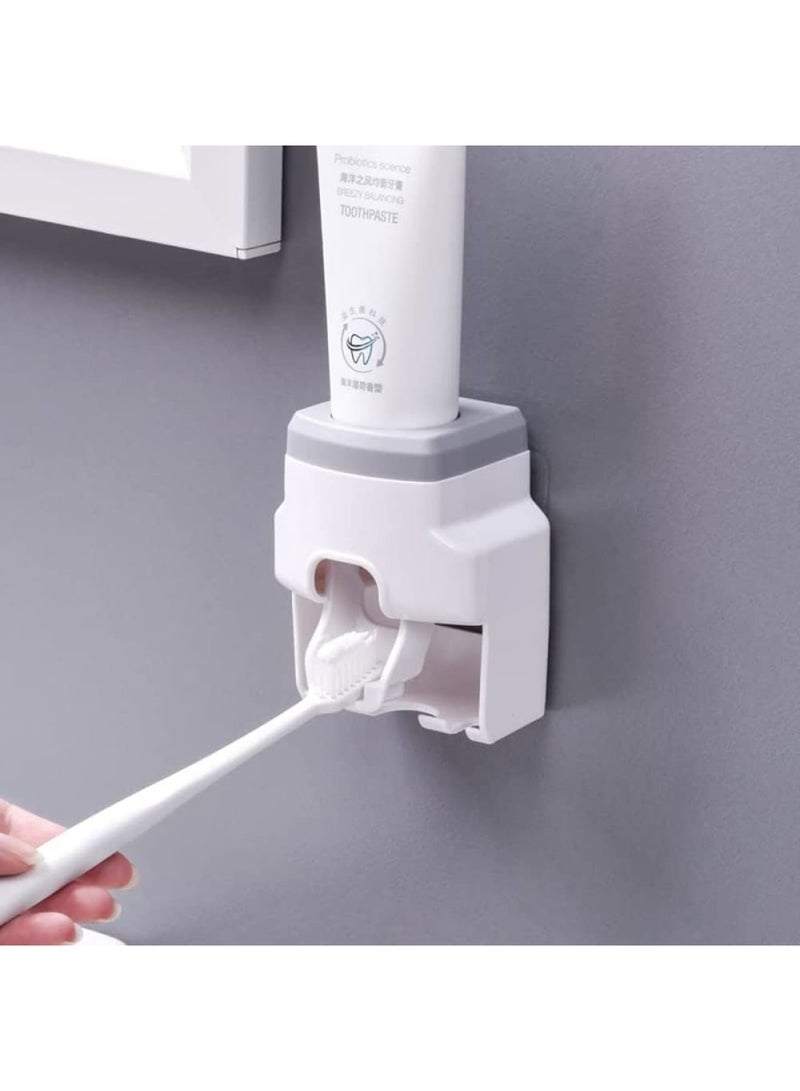 SOLARAE Toothbrush Holder Wall Mounted, Automatic Toothpaste Dispenser Squeezer, Bathroom Accessories for Kids & Family Space Saving Toothbrush and Toothpaste Holder (White Gray) - Image 1