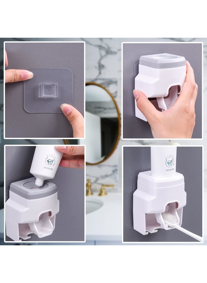 SOLARAE Toothbrush Holder Wall Mounted, Automatic Toothpaste Dispenser Squeezer, Bathroom Accessories for Kids & Family Space Saving Toothbrush and Toothpaste Holder (White Gray) - Image 3