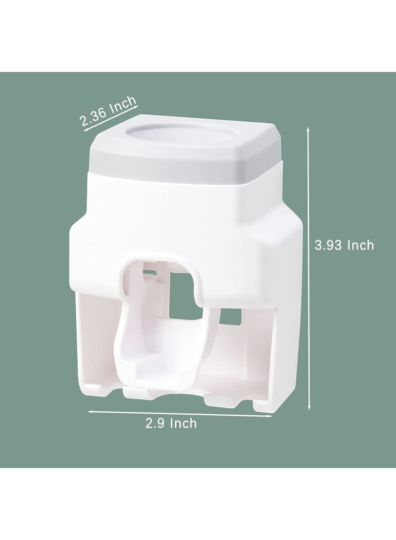 SOLARAE Toothbrush Holder Wall Mounted, Automatic Toothpaste Dispenser Squeezer, Bathroom Accessories for Kids & Family Space Saving Toothbrush and Toothpaste Holder (White Gray) - Image 2