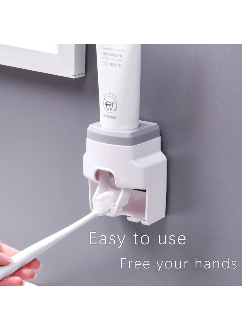 SOLARAE Toothbrush Holder Wall Mounted, Automatic Toothpaste Dispenser Squeezer, Bathroom Accessories for Kids & Family Space Saving Toothbrush and Toothpaste Holder (White Gray) - Image 4