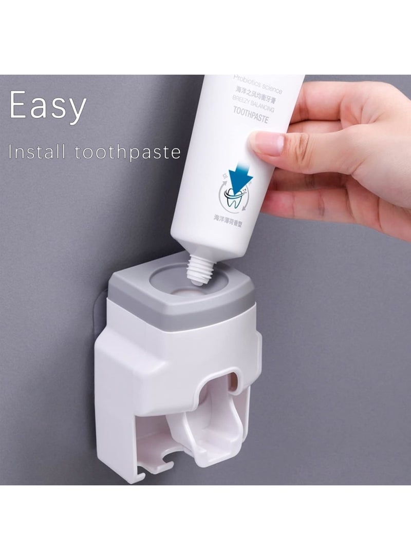 SOLARAE Toothbrush Holder Wall Mounted, Automatic Toothpaste Dispenser Squeezer, Bathroom Accessories for Kids & Family Space Saving Toothbrush and Toothpaste Holder (White Gray) - Image 5