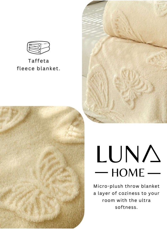 LUNA Home - 3D Imitation Butterfly Fleece Soft Blanket, Ivory color. - Image 1