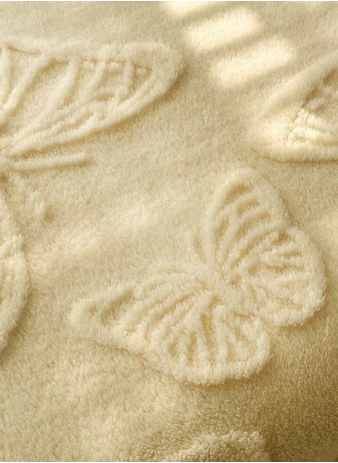 LUNA Home - 3D Imitation Butterfly Fleece Soft Blanket, Ivory color. - Image 1