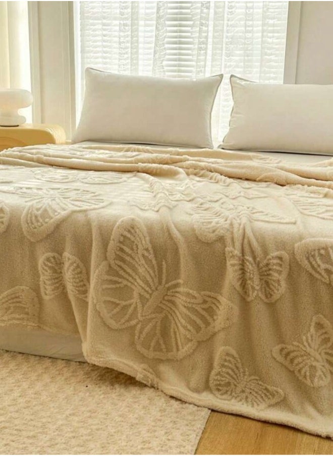 LUNA Home - 3D Imitation Butterfly Fleece Soft Blanket, Ivory color. - Image 1
