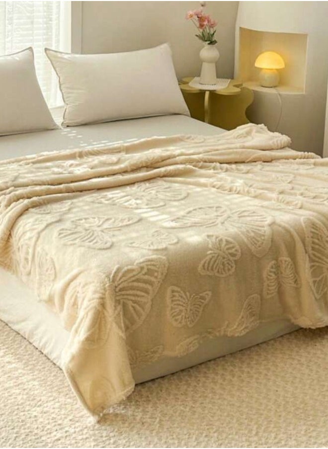 LUNA Home - 3D Imitation Butterfly Fleece Soft Blanket, Ivory color. - Image 1