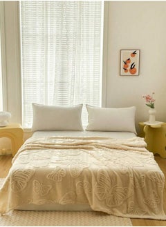 LUNA Home 3D Imitation Butterfly Fleece Soft Blanket, Ivory color.  - Image 1
