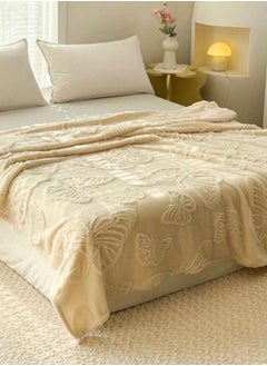 LUNA Home 3D Imitation Butterfly Fleece Soft Blanket, Ivory color.  - Image 2