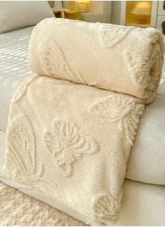 LUNA Home 3D Imitation Butterfly Fleece Soft Blanket, Ivory color.  - Image 5