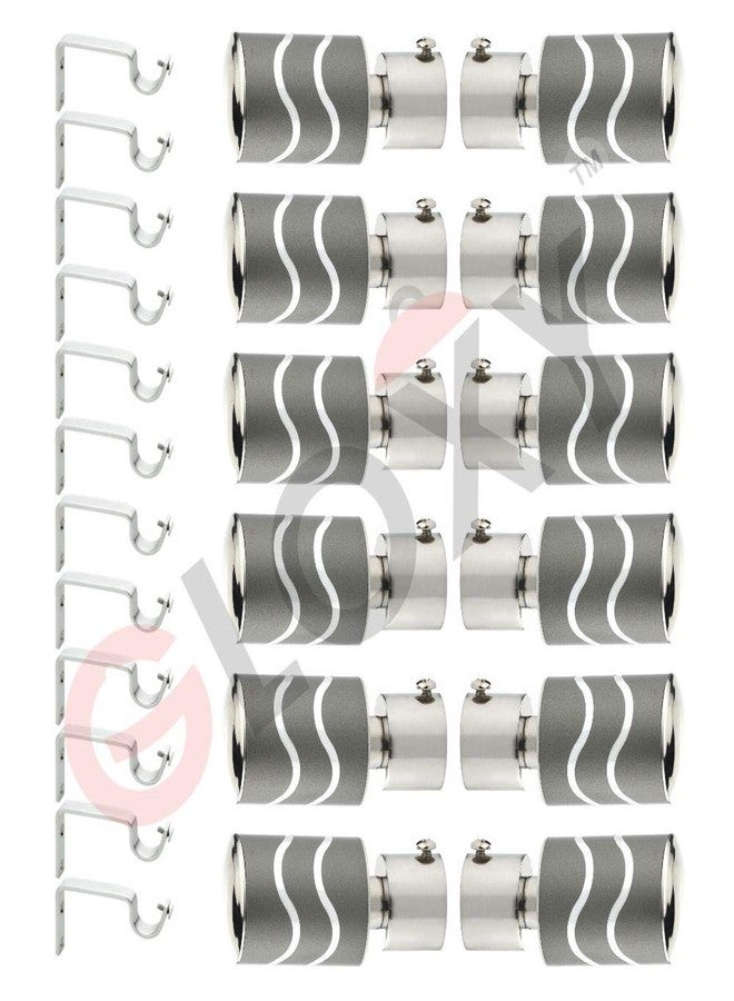 GLOXY Stainless Steel Curtain Bracket with Support 1 Inch Rod Pocket Finials Rod Support Fittings, Curtain Rod Holder (6 Pair Grey) - Durable Window Decor Solution for Elegant Home Interiors - Image 1