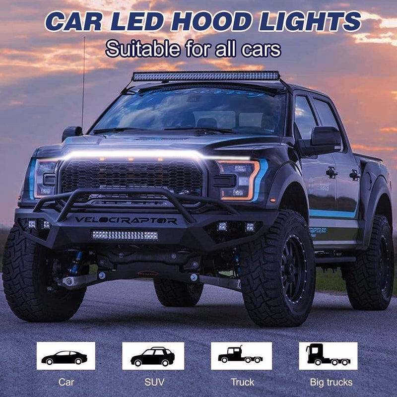 Goodream Car LED Hood Light Strip, 70 Inch 12V Flexible Waterproof Daytime Running Lights for Car, Universal Engine Cover Decoration Accessories for Cars, SUVs, Trucks, Dynamic Scan Start-up Effect (White) - Image 3