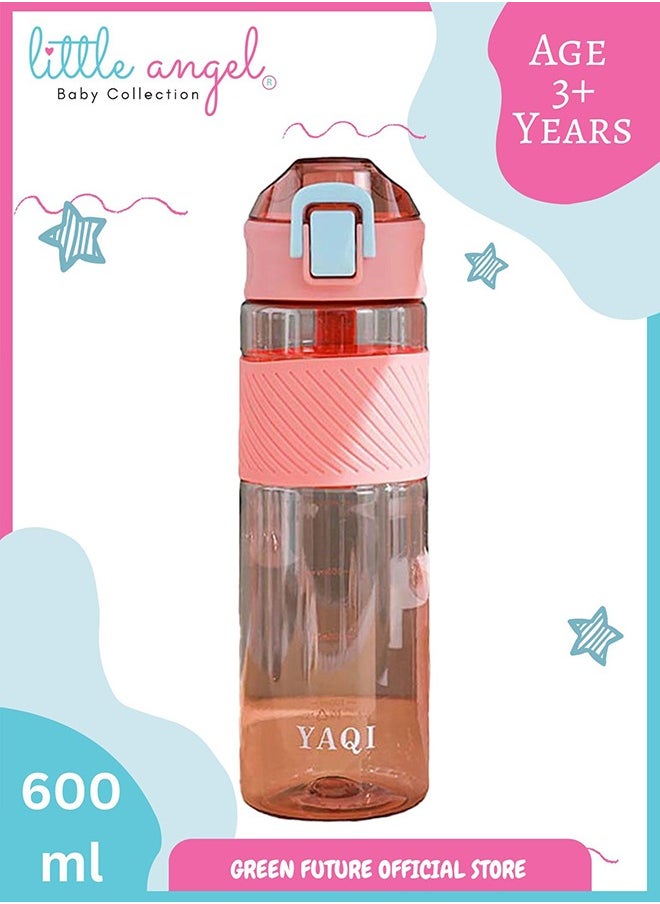 Little Angel Kids Water Bottle 600 ML - Leak-Proof With Flip-Top Lid, Portable And Durable Plastic Design for School, Sports, Indoor And Outdoor - Pink  - Image 1