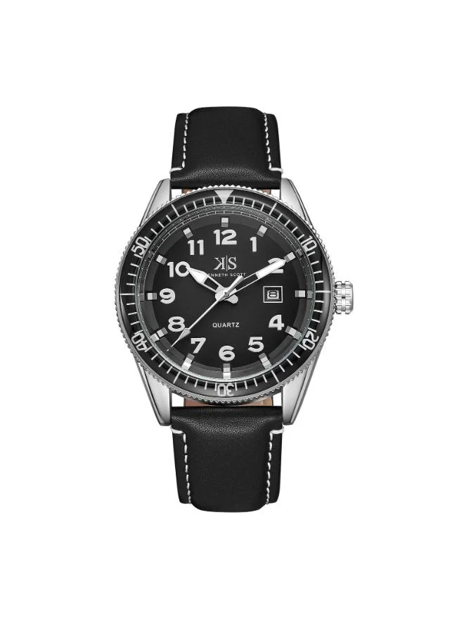 KENNETH SCOTT Men's Leather Analog Watch K23028-SLBB - 44x50 mm