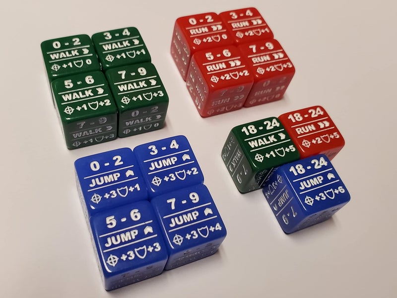 Rook Robot 15x Battletech Movement DiceColor Coded Walk Run Jump Movement Modifier Dice - Image 3