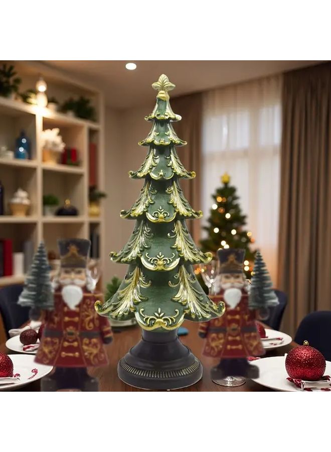 Green Resin Christmas Tree Centerpiece with Golden Ornaments All Weather Holiday Decor - Image 2