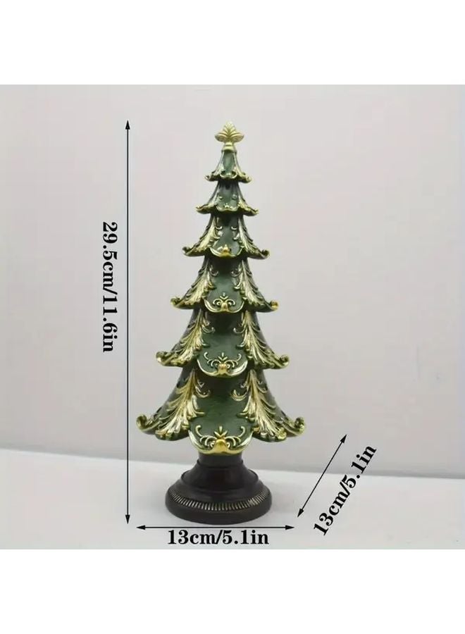 Green Resin Christmas Tree Centerpiece with Golden Ornaments All Weather Holiday Decor - Image 4