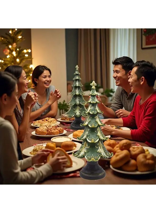 Green Resin Christmas Tree Centerpiece with Golden Ornaments All Weather Holiday Decor - Image 3